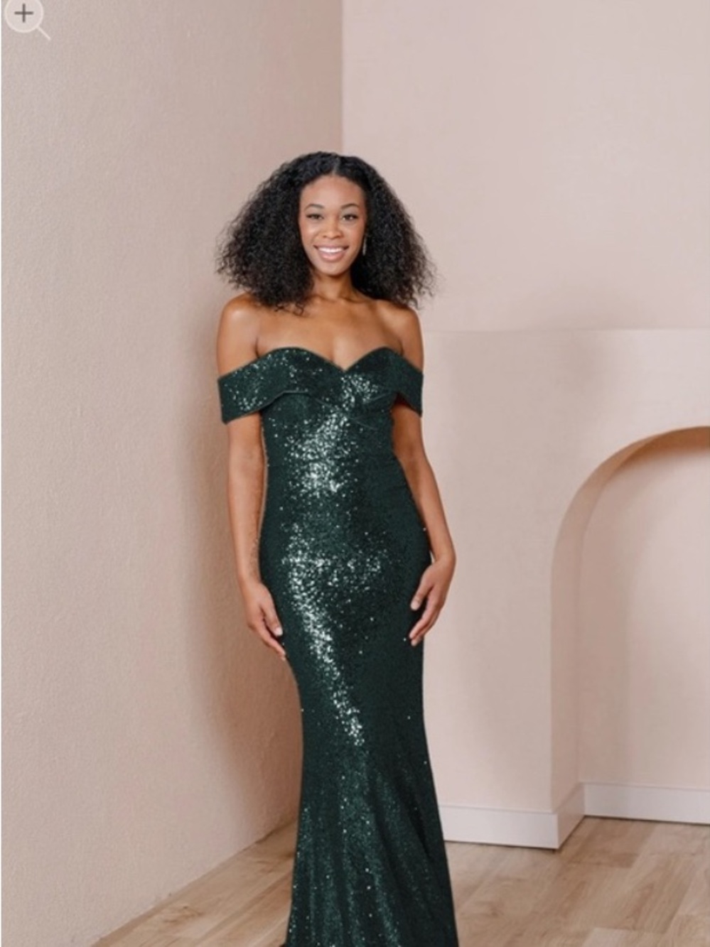 Revelry Bardot Sequin Dress- Emerald